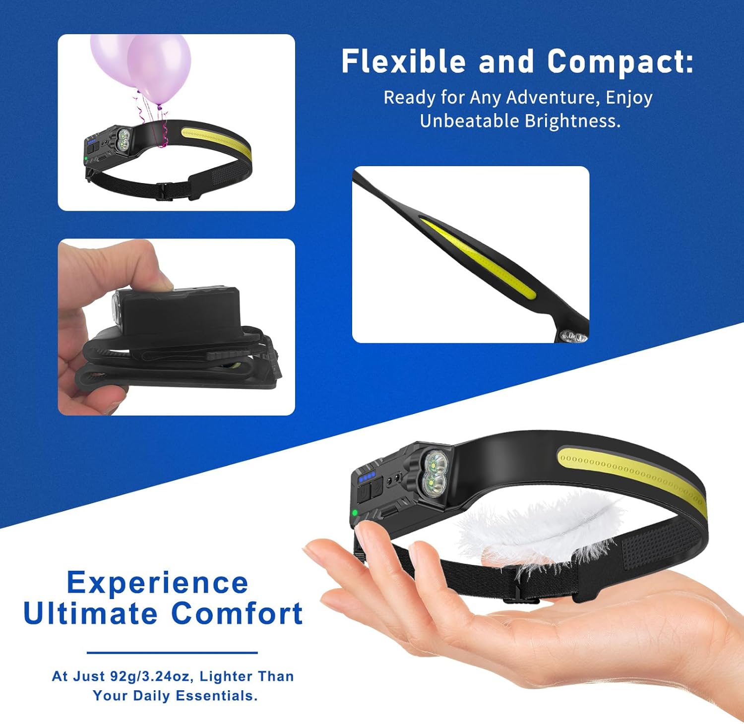Nessciera Rechargeable LED Headlamp 2-Pack (Upgraded 2026), 500 Lumens, 230° Wide Beam, USB-C — Rotating & Pivoting Lamp Head; Lightweight, Hard-Hat Ready for Camping, Running, Fishing & Repairs
