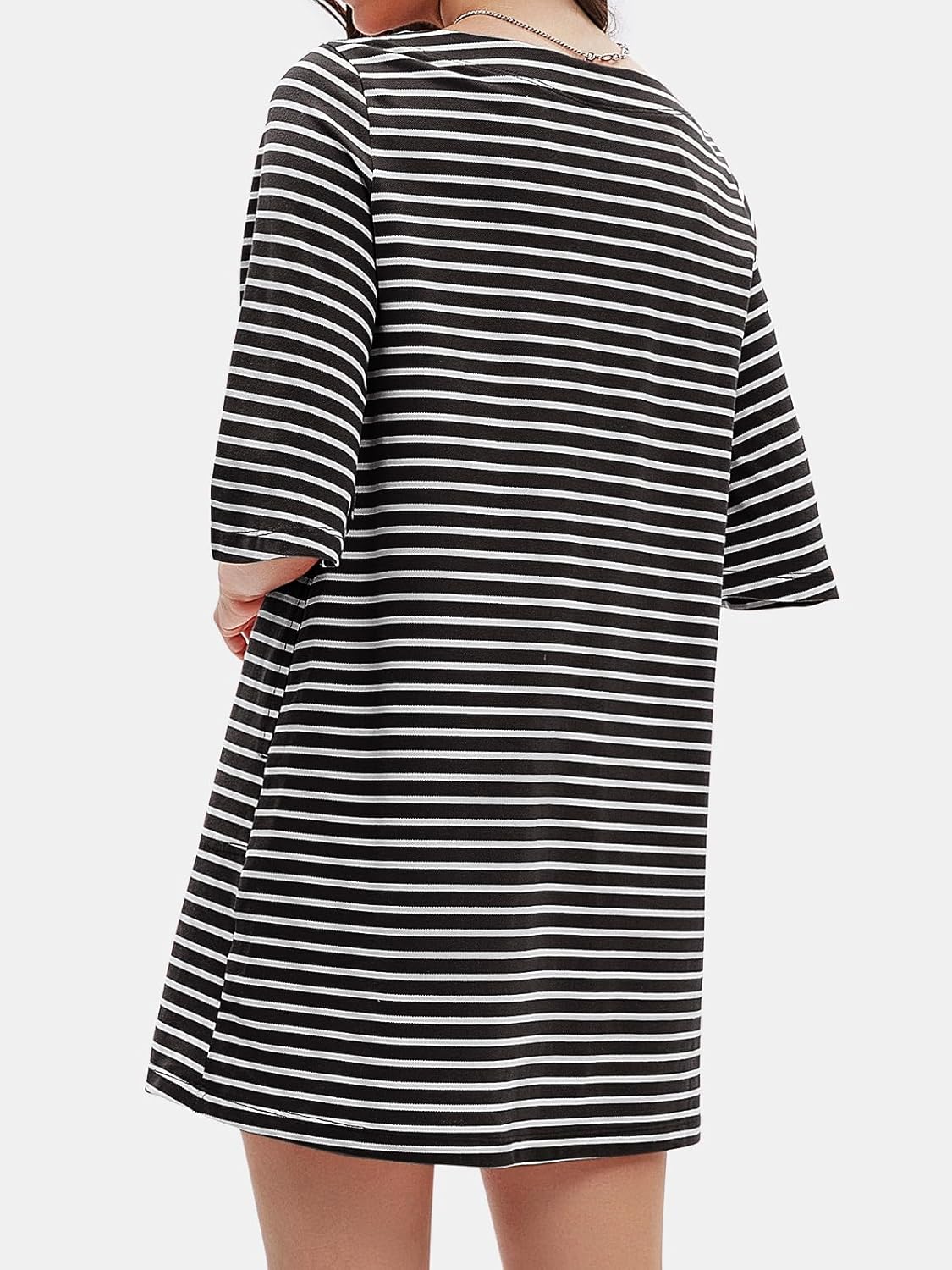 EXLURA Women's Summer T Shirt Dress Casual Short Sleeve Loose Striped Mini Dresses 2026 Vacation Beach Sundress Pockets - Image 5