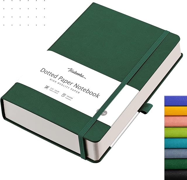 HIUKOOKA Bullet Dotted Journal - 320 Numbered Thick Pages Bound Dot Grid Notebook A5 100gsm Thick Dotted Paper Journal for Note-Taking,Sketching,Planning,Diary with Drawing Board-Green