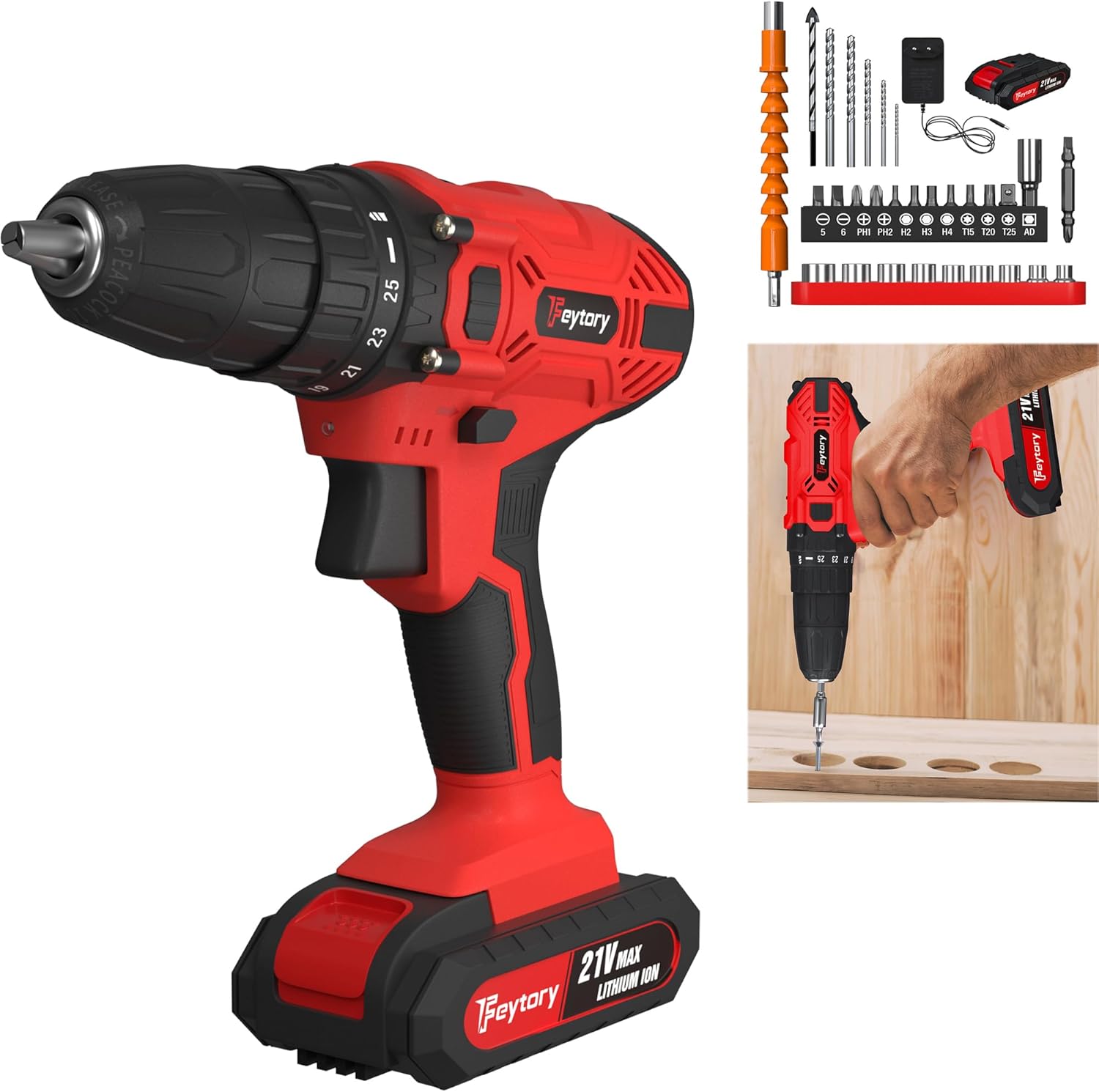 Taladro Atornillador Inalámbrico ANSIMIDA 21V 45Nm con Batería 1.3Ah