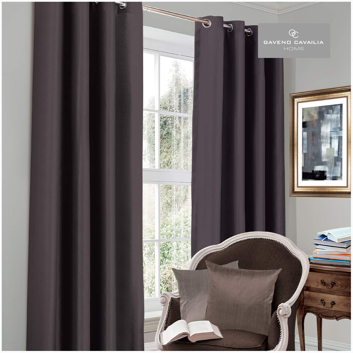 Gc Gaveno Cavailia Charcoal Gaveno Cavailia Luxury Thermal Fully Lined Pair Of Eyelet Black Out Curtains 90X90 In