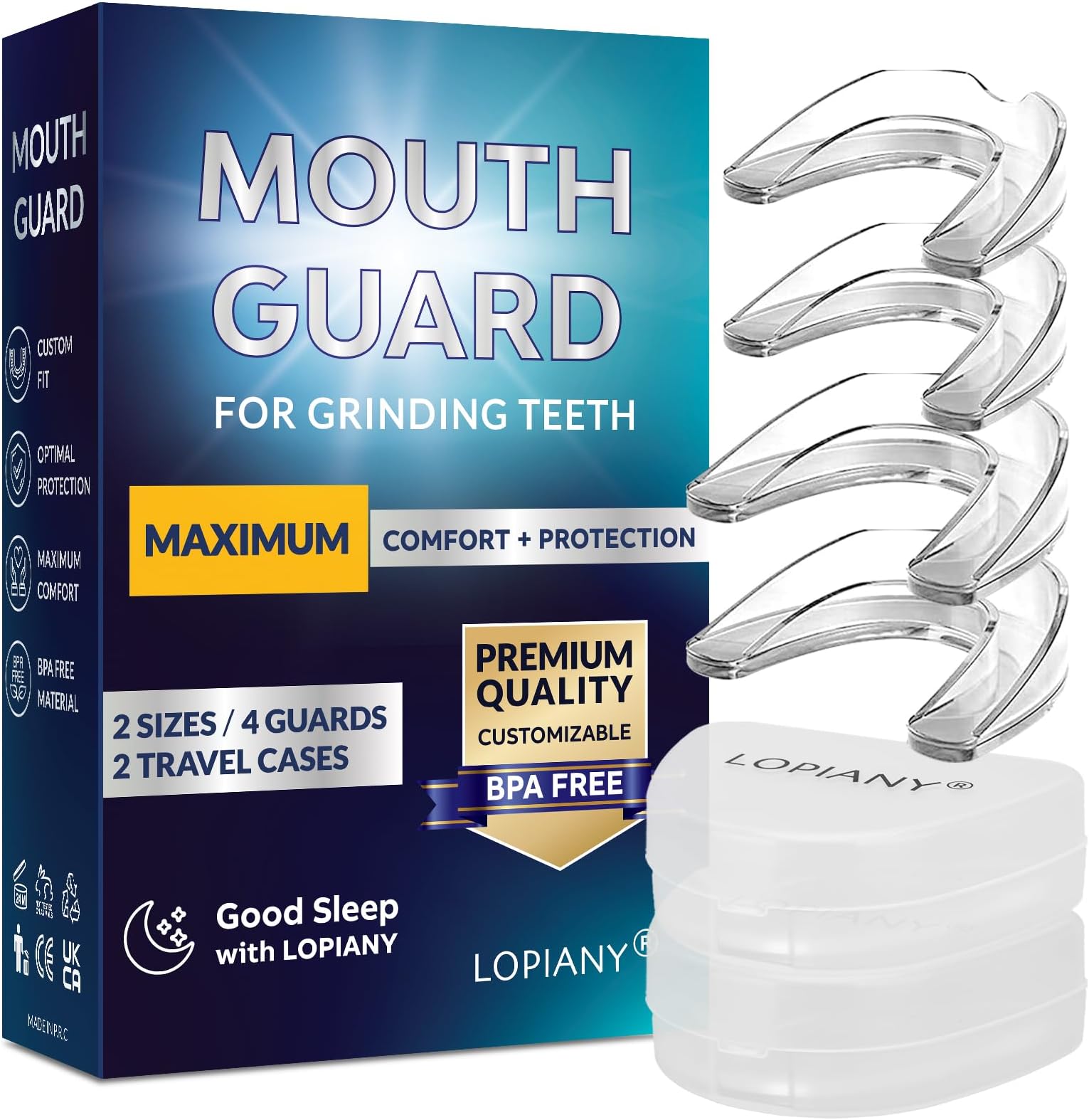 Mouth Guard for Grinding Teeth at Night, Night Guards for Teeth Grinding, Mouthguards for Grinding of Teeth, Bite Guard for Teeth Clenching Nighttime, Mouth Guard for Sleeping, 2 Sizes