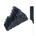 MOODKEY 36PCS Self Grip Small Hair Curlers Heatless Roller Hair Curlers Pro Salon Hairdressing Curler DIY Curly Hairstyle Hair Rollers Tools Rat Tail Comb for Women Medium Short Hair(0.8x2.4in-black)