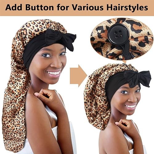 Miniatura 9 de 2 gorros largos de satén con banda de corbata, gorro de trenza grande para cabello sedoso para rastas de mujer, J