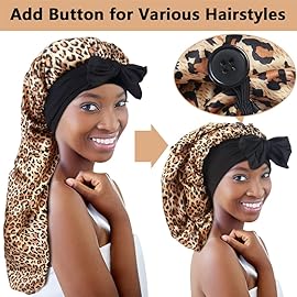 2pcs Long Satin Bonnets with Tie Band, Large Braid Bonnet Silky Hair Cap for Locs Women Sleeping, B