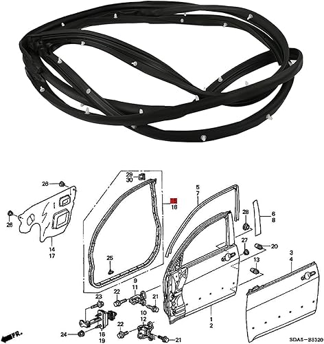 Miniatura 2 de Junta de goma para puerta delantera para lado derecho del pasajero, compatible con Honda Accord Sedan 2003-2007 72325-SDA-A01 72325SDAA01