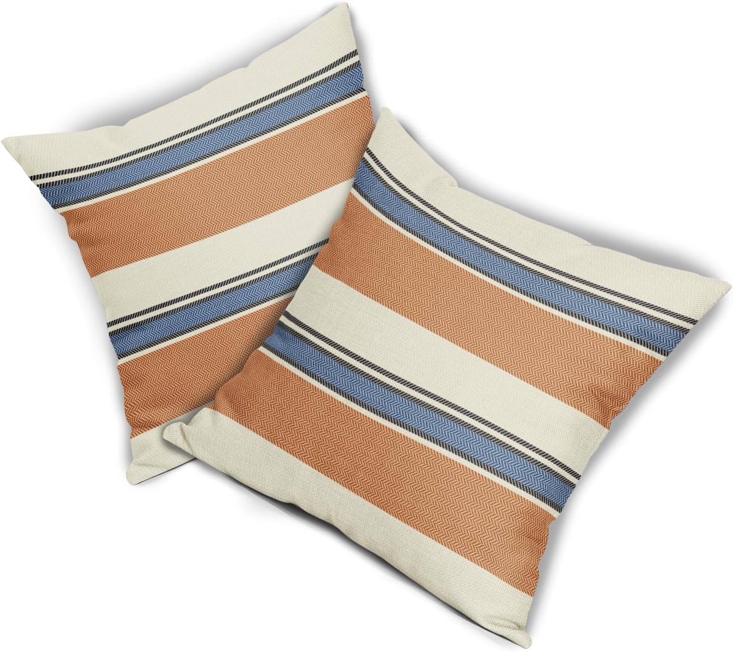 Orange Blue Striped Pillow Covers 24x24 Set of 2 Boho Stripe Print Patterned Cream Decorative Spring Summer Outdoor Pillowcases Modern Farmhouse Throw Cushion Case Couch Sofa Bed Decor