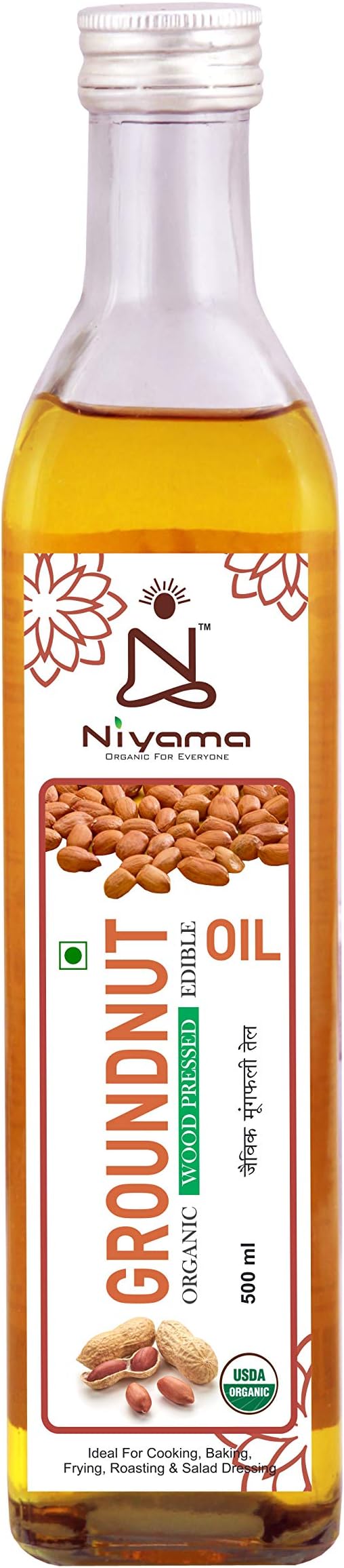 Niyama® Organic Groundnut Cold Pressed Oil | Ideal for Cooking, Frying, Roasting Purpose | Glass Bottle (500 ml)