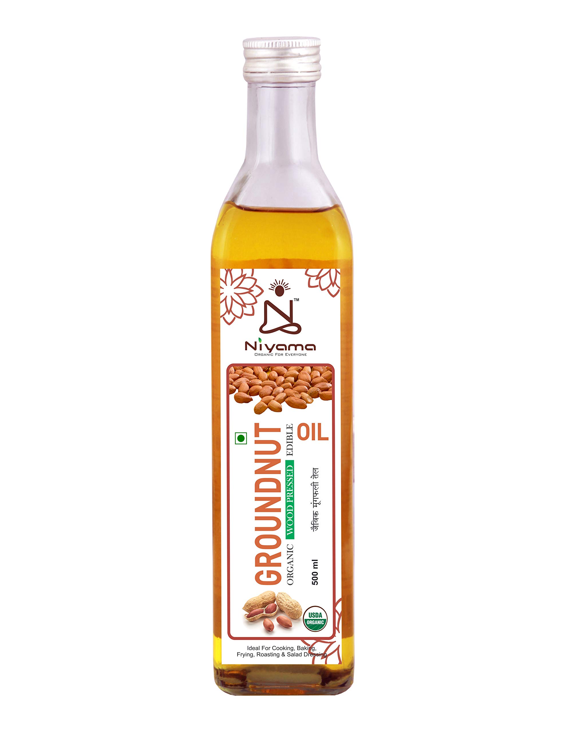 Niyama® Organic Groundnut Cold Pressed Oil | Ideal for Cooking, Frying, Roasting Purpose | Glass Bottle (500 ml)