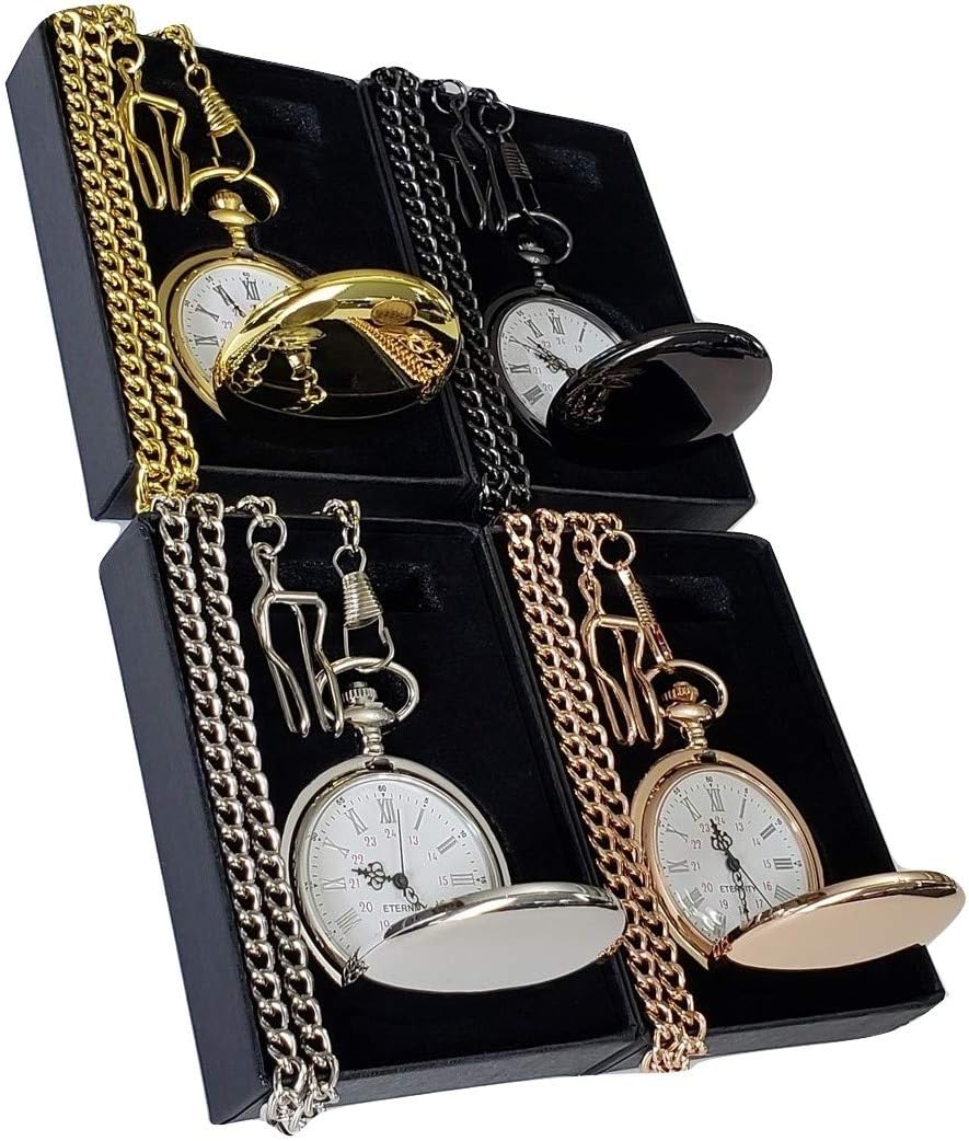 6 Custom Personalized Pocket Watches - Gold Wedding Gift Set - Groomsmen Personalized Watches with Chain and Box Included - Engraving Included (Gold Polished)