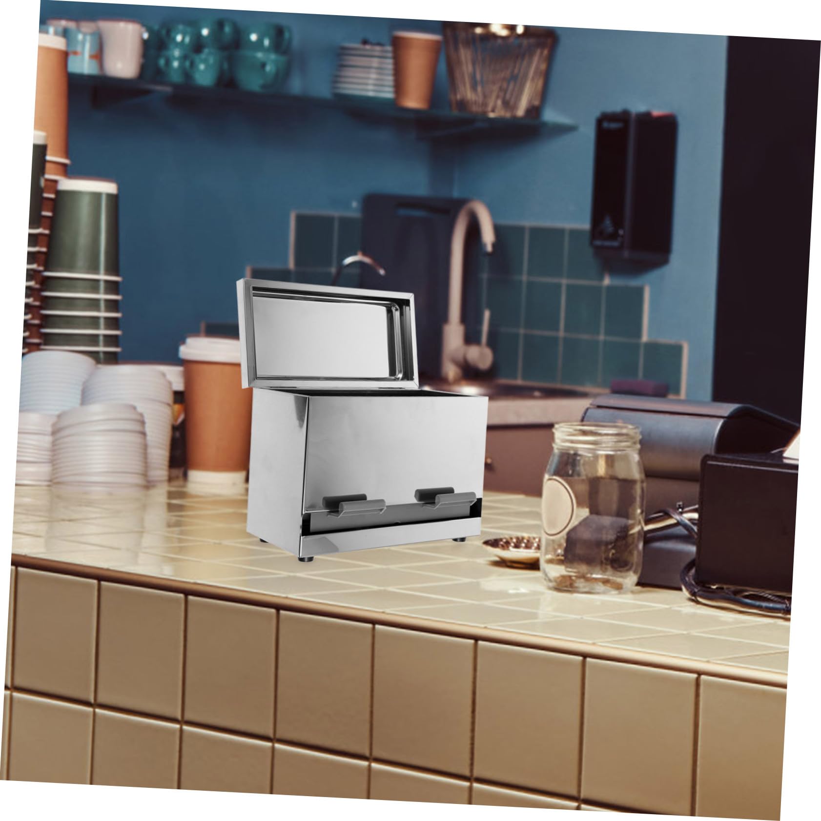 NUOBESTY Strohhalmspender mit Aufbewahrungsbox für Strohhalme und Essstäbchen Automatischer Strohhalmhalter aus Edelstahl Stiftespender fürs Klassenzimmer