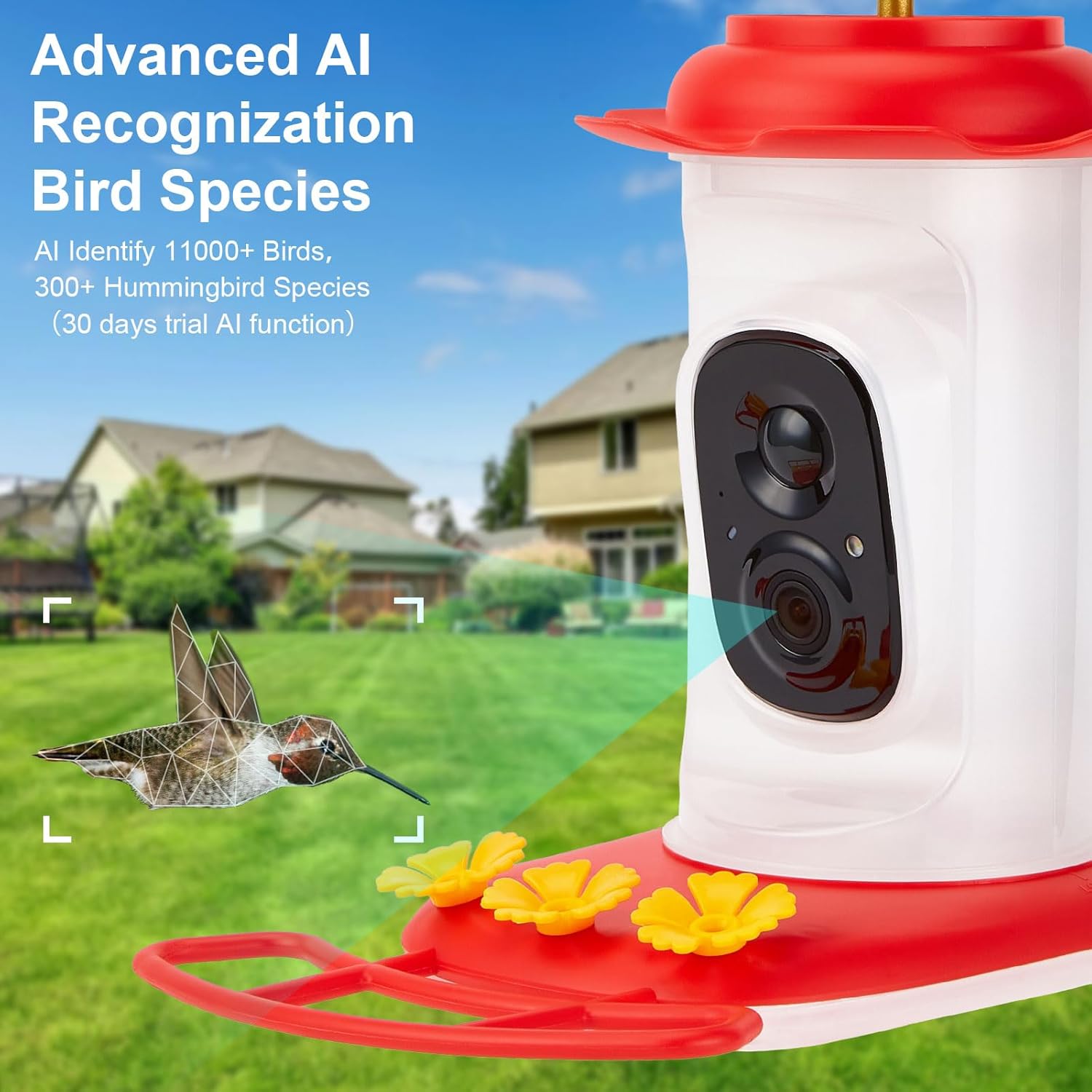 Smart Hummingbird Feeder with 2K HD Camera Auto Capture/Notify &AI Identify Bird Species, Bird Watching Camera with 3 Feeding Ports for Outdoors Hanging, Live View, Instant Notify, Gift for BirdLover - Image 4