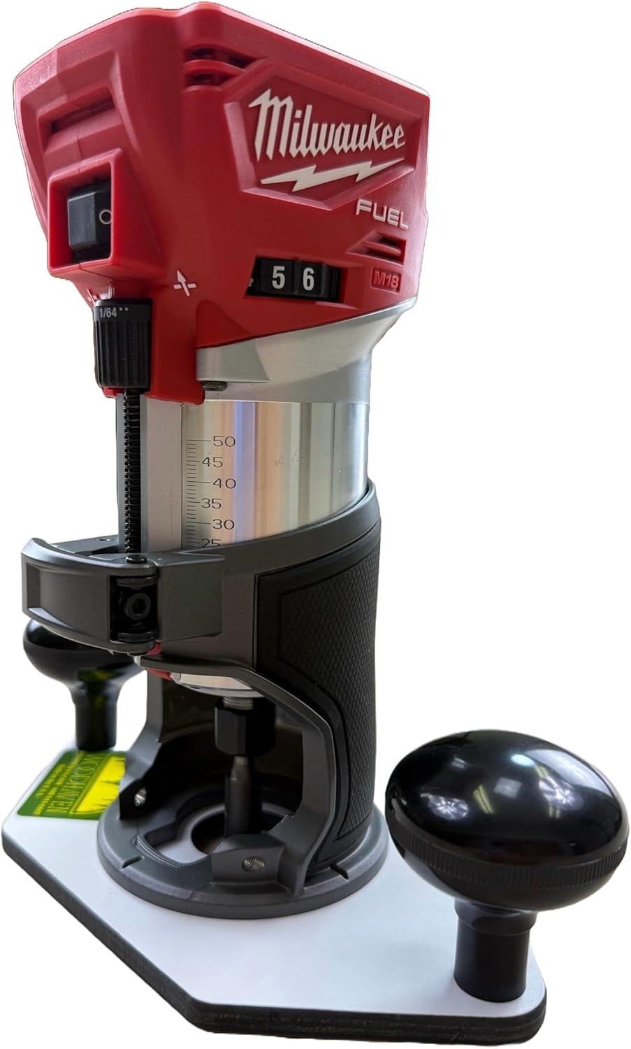 Woodhaven 8370 Trim/Compact/Palm Router PC style Guide Bushing Baseplate for Milwaukee M18 Router, Durable Solid White Phenolic, w/Hardware Made in the USA