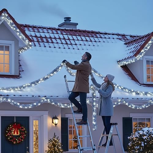 Miniatura 9 de Ceenna 2 guirnaldas de oropel de Navidad de 32.8 pies de 3.5 pulgadas con 32.8 pies, 100 luces LED para decoración de árbol de Navidad, decoración