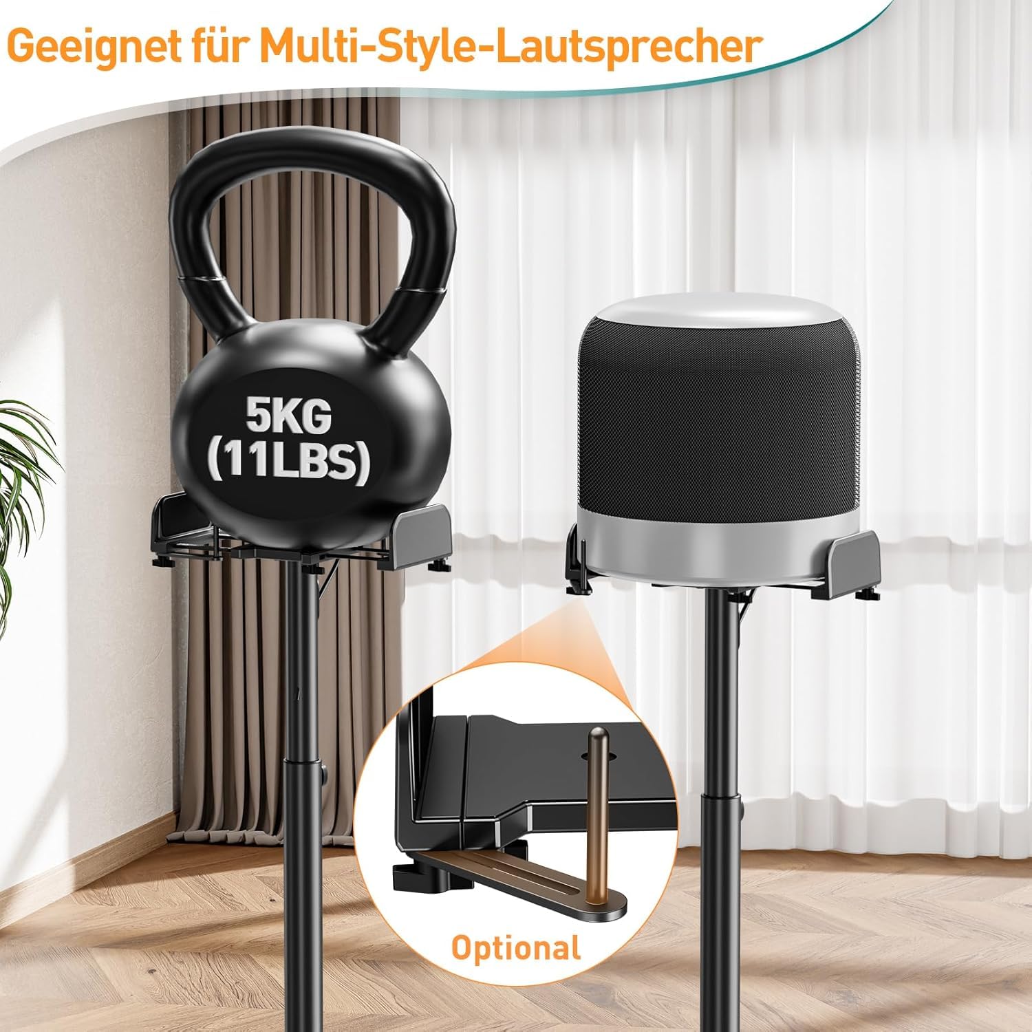 ELIVED Universal Lautsprecherständer höhenverstellbar, Boxenständer mit ausziehbare Auflagenplatte und interner Kabelkanal für Regallautsprecher, 5kg Tragkraf, 1 Paar