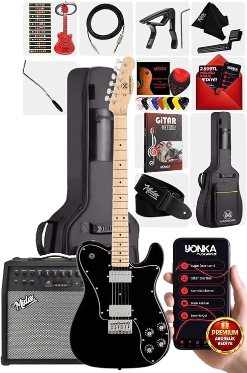Maxword TLX-60BK-50AMP Telecaster Maple Klavye HH 50W Amfili Elektro Gitar Seti