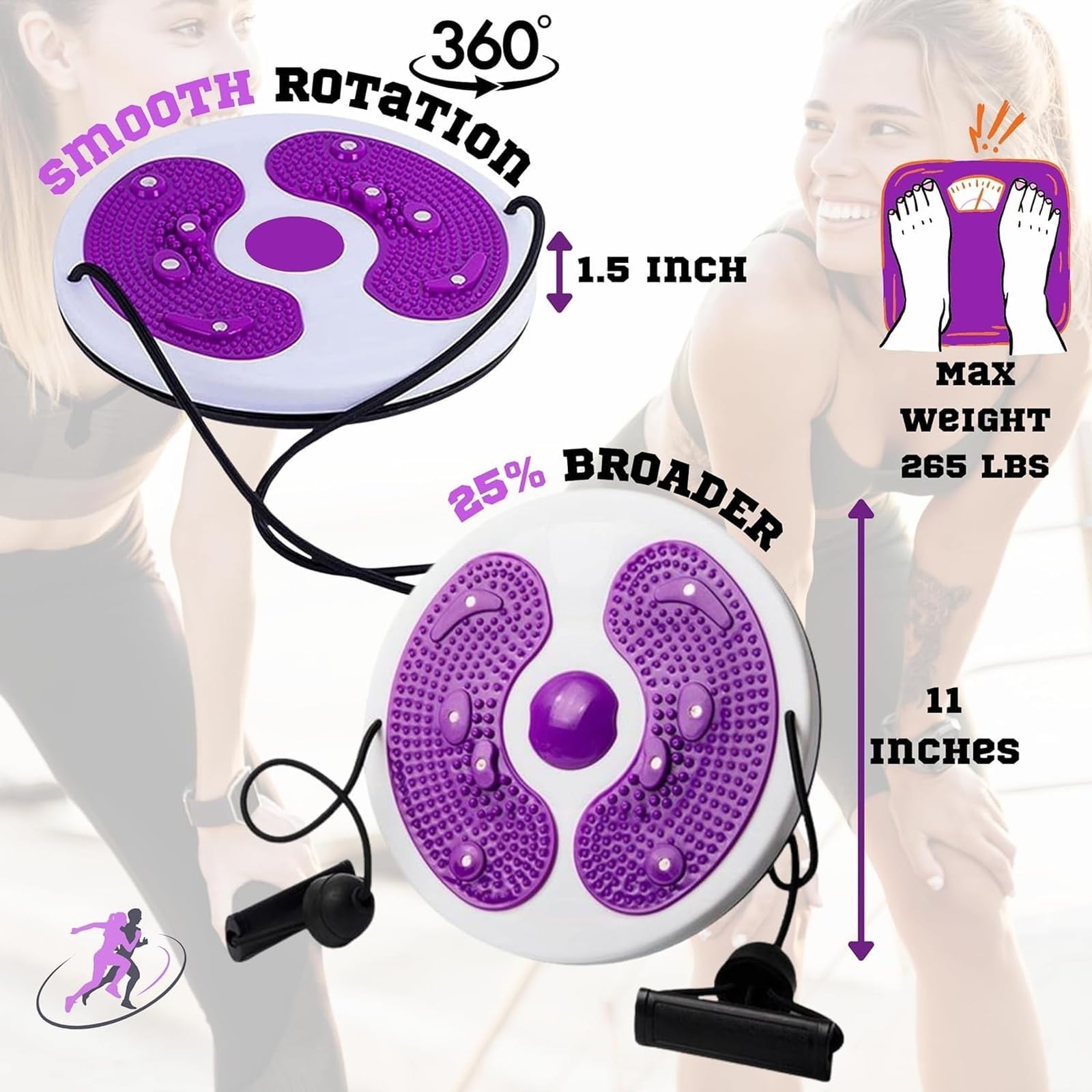Kiuiom Disque De Torsion Avec Corde Et Massage Pieds - Plateau Tournant Pour Exercice Taille Et Abdos, Antidérapant, Capacité 120 Kg - Rose