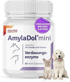 AmylaDol Verdauung Hund 90 MiniTabletten, Natürliche Verdauungsenzyme einschließlich Amylase, Lipase und Protease. Diätetisches Nahrungsergänzungsmittel bei Verdauungsstörungen bei Hund und Katze