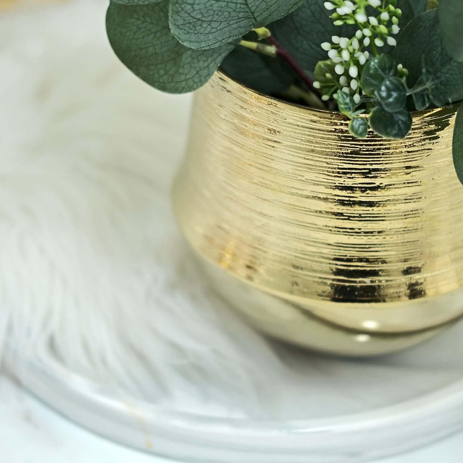 Efavormart 2-Pack 6" Gold Ceramic Planter Pots, Elegant Bell-Shaped Textured Flower Vase – Modern Metallic Brushed Decorative Pot for Centerpieces & Home Decor