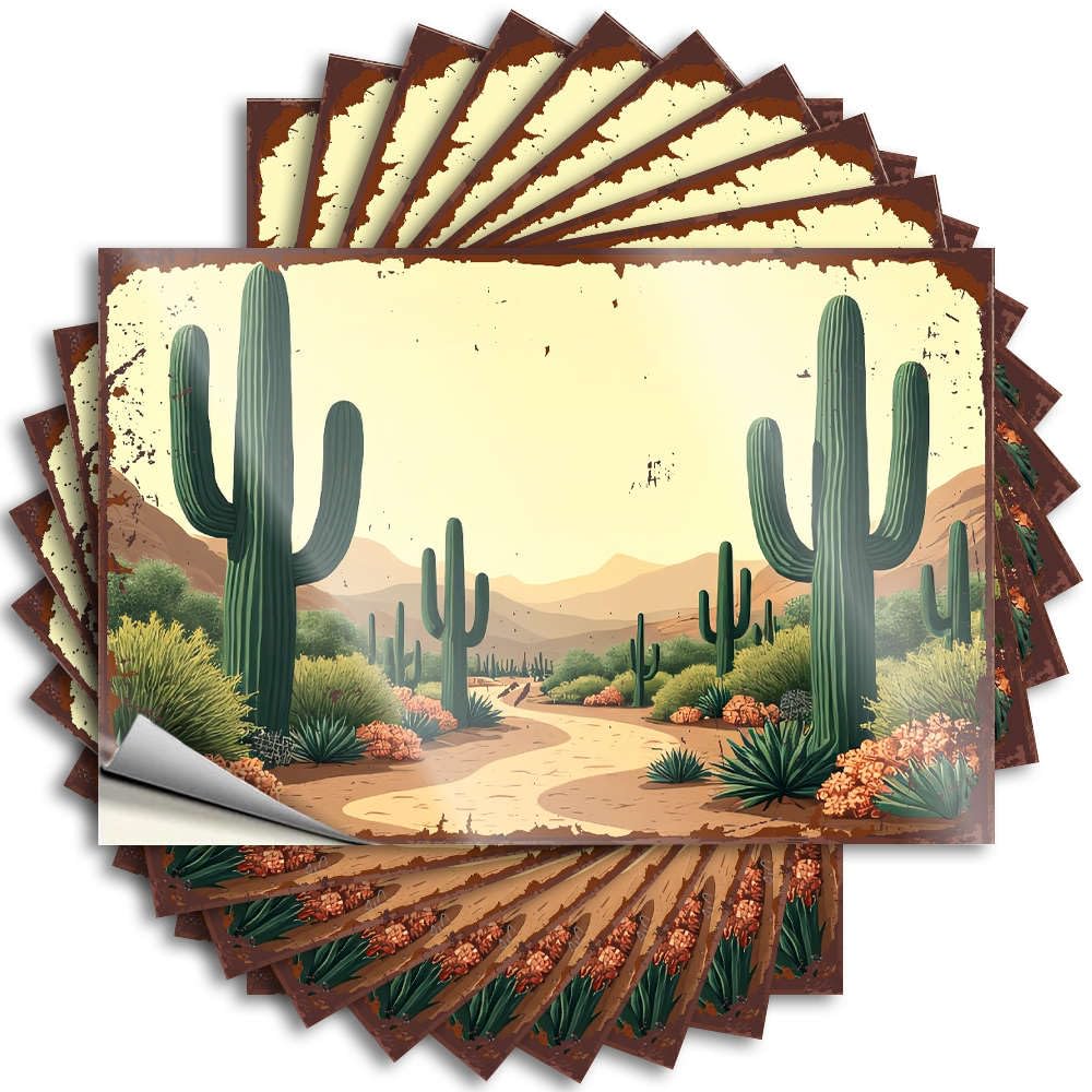 Men Bedroom Decor, Stickers Hunting Laptop Desert Landscape with Cacti and Winding Path. | Coffee Waterproof Vinyl Stickers(12X18CM)