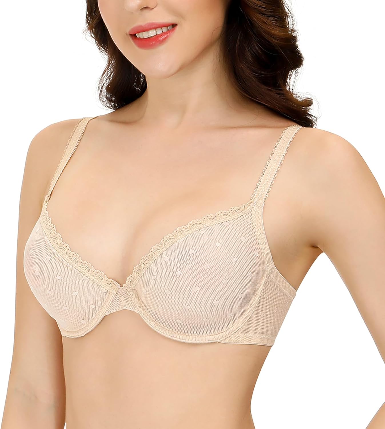 YANDW Sexy Sheer See Through Bras Unlined Underwire Lace Mesh Non Padded Ultra Thin Clear Bralette - Image 2