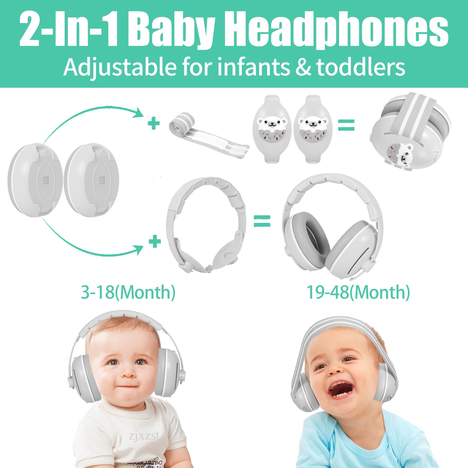 Vexaflow Cascos Bebe Antiruido, Con Bolsa de Transporte, para Sueño y Viajes, Protectores Auditivos Ajustables para Bebé y Niños de Hasta 48 Meses, Reducción de Ruido hasta 25dB - 5