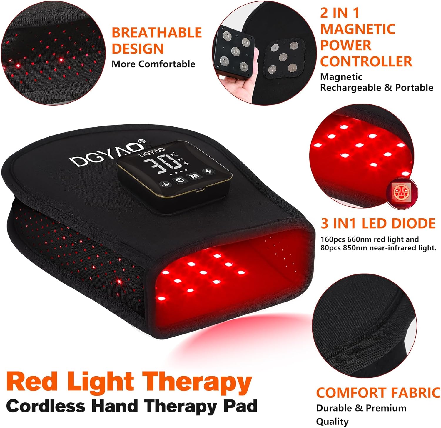 TUOB Red Light Therapy for Hand, Cordless Infrared Light Therapy Device with Battery, Led Light Therapy Double Side Pad Glove Deep Penetrate Joint Benefit for Hand Wrist Fingers Pain Relief - Image 3
