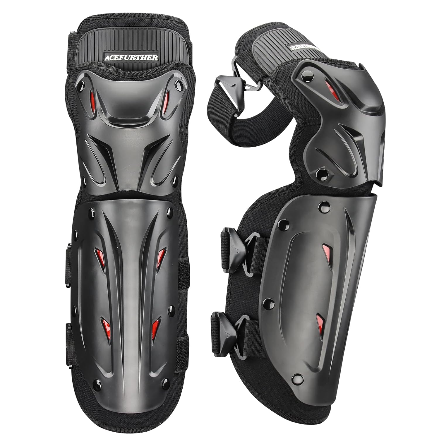 Motorcycle Off-Road Knee and Elbow Protective Gear Set, Motorcycle Knee Pad for Adults, Motorcycle Gear for Men with Three-Section Design, Widen Side Wing Design Knee and Shin Protector (Black，2Pcs)