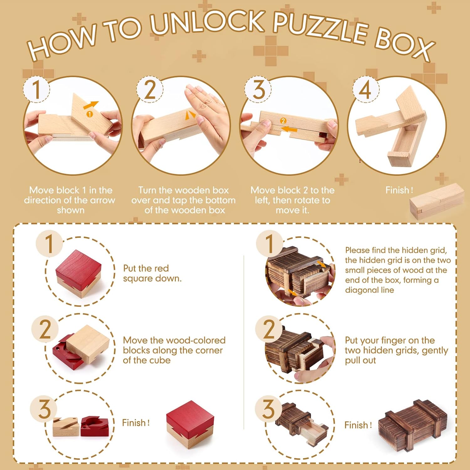 5 Packs Puzzle Box Christmas Wooden Box with Lock Compartment 3D Brainteaser Wood Puzzle Boxes Difficult Gifts Brain Teaser Game for Adults and Teens