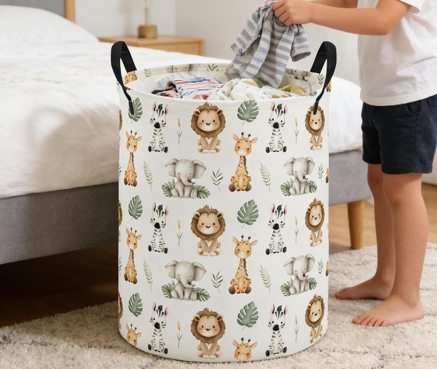 ESSME Animal Laundry Basket,Cute Hamper Collapsible Canvas Waterproof Storage Bin,Cute Hamper,Gift Baskets(leavas animal) image 3
