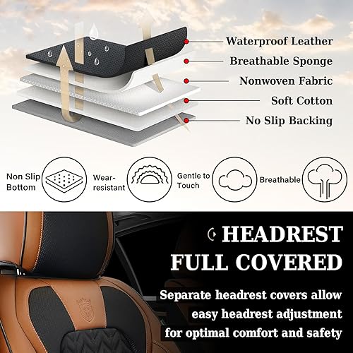 Miniatura 34 de Coverado Juego completo de fundas de asiento, fundas de asiento de piel sintética transpirable de 5 asientos para automóviles, funda de asiento
