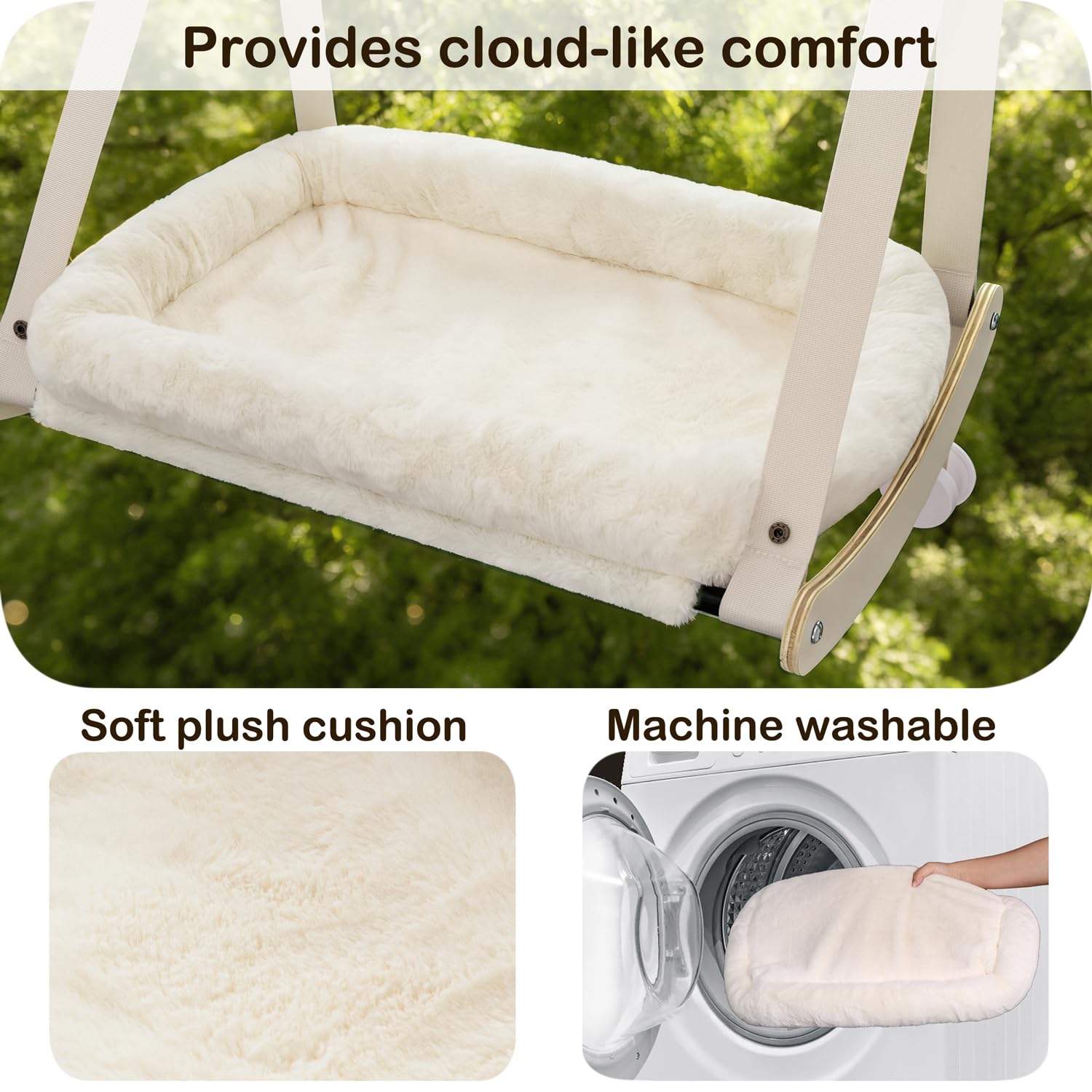 Kilodor Cat Window Perch, Cat Hammock for Window with 4 Strong Suction Cups - Easy Assembly, Solid Wood Frame with Large Cats Bed - Supports Up to 40lbs for Indoor Cats - image 3