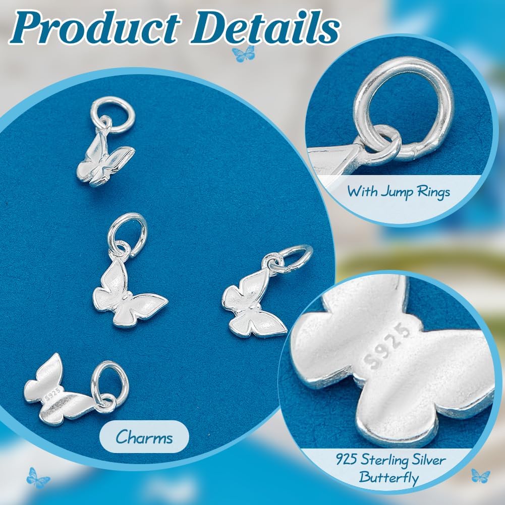 PH PandaHall 4pcs 925 Sterling Silver Charms Butterfly Pendants Animal Shaped Beads Charms Butterfly Dangle Charms with Jump Rings for Jewelry Making Thanksgiving Anniversary Christmas, 8x11.5mm - Image 4