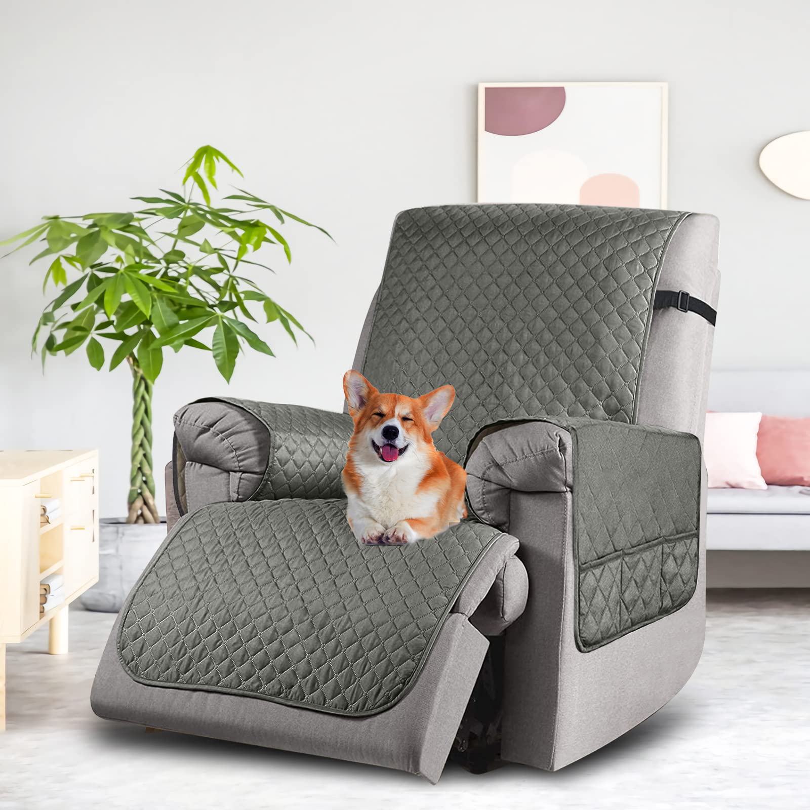 VanderHOME Copripoltrona Relax Reclinabile Trapuntato Universale 1 Posto,Copertura Salvadivano per Poltrona Antiscivolo Antivegetativa per Protezione Divano con Fascia Elastica S grigio