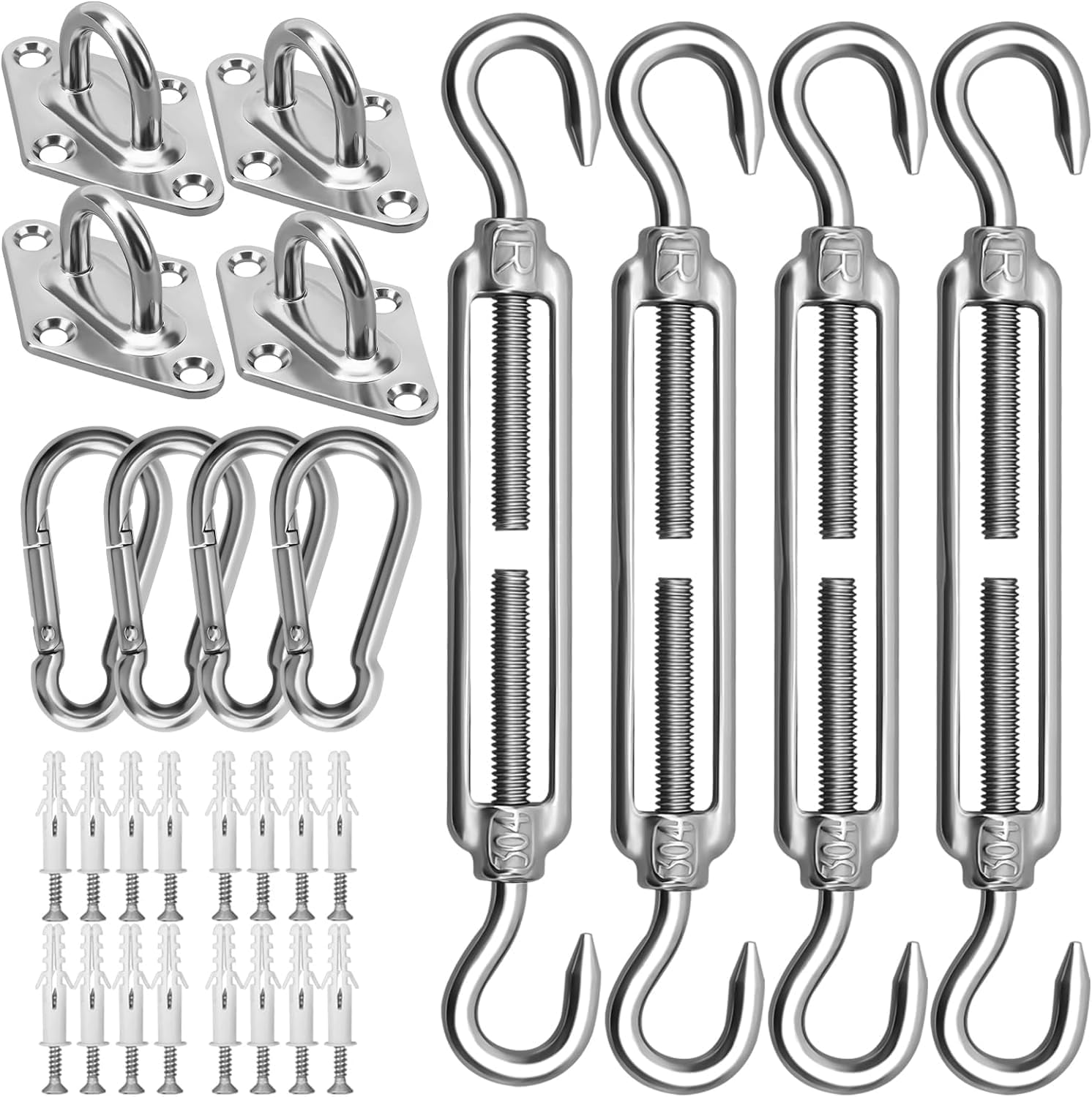 Set di fissaggio per tenda da sole M6, kit di accessori per fissaggio a vela parasole in acciaio inox resistente, per triangolo e quadrato, accessori di fissaggio per vela parasole