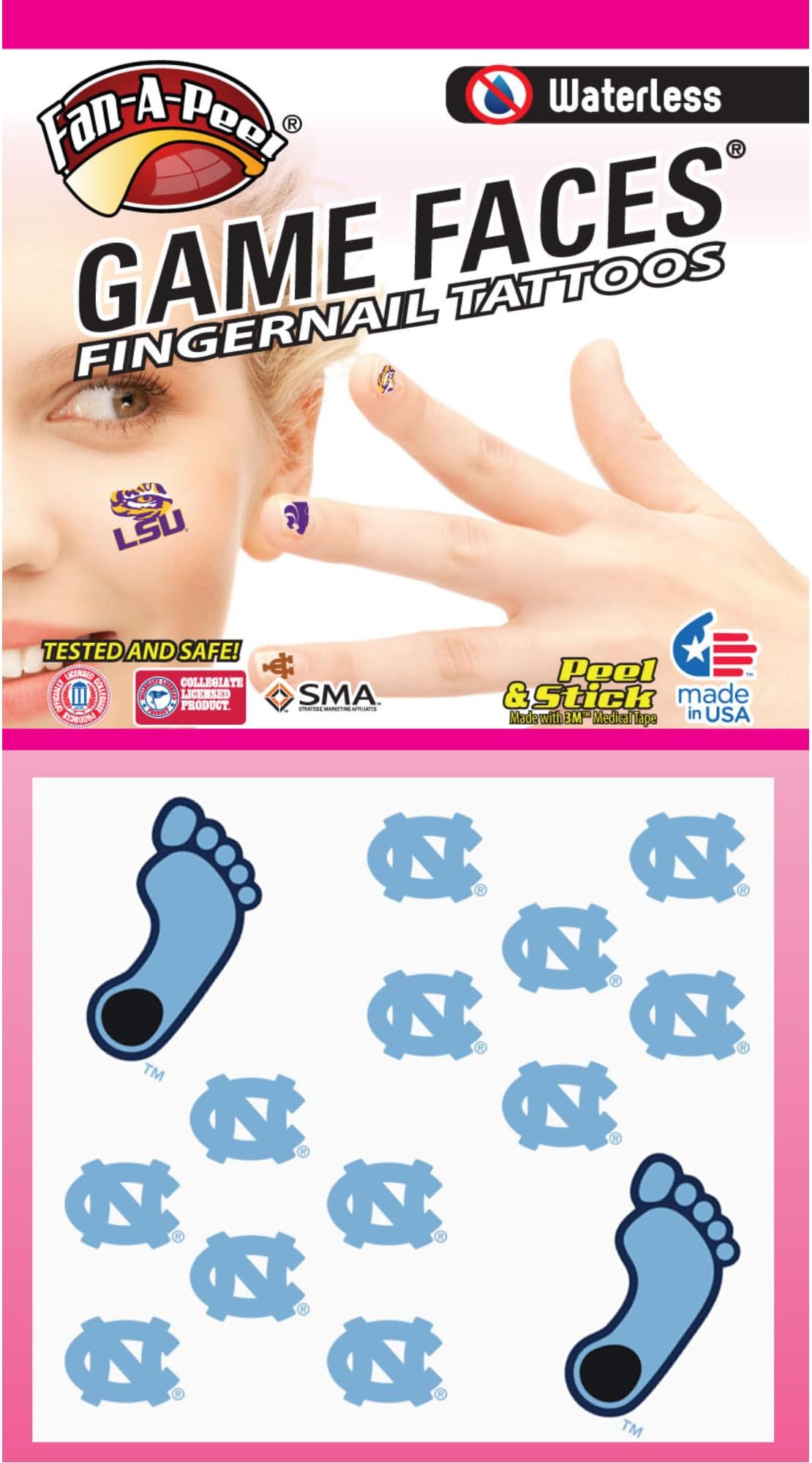 North Carolina Tar Heels Peel and Stick Nail - Face Tatts