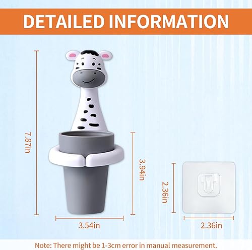 Miniatura 2 de Soporte para cepillos de dientes para niños, portavasos de dientes de animales, montado en la pared, juego de almacenamiento de pasta de dientes