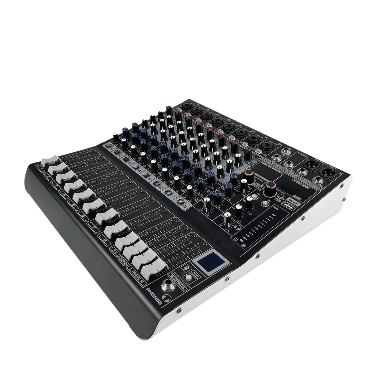 Miksery DJ-skie, 8-kanałowy mikser DJ z 256-bitowym efektem pogłosu DSP, mikserem USB BT 5.0 USB do nagrywania na komputerze, mikrofonami