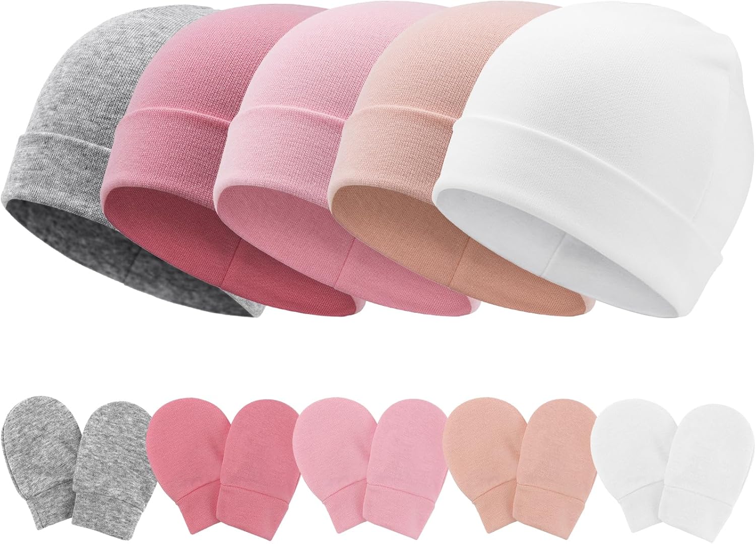 Baby Hats and Mittens Set Toddler Cotton Beanie Infant Cap No Scratch Gloves Newborn Hospital Hats