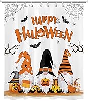 Vista 15 de HVEST Cortina de ducha de Halloween, linterna de calabaza y gnomo, cortina de ducha de baño, cortina de ducha de murciélago y araña, decorativa