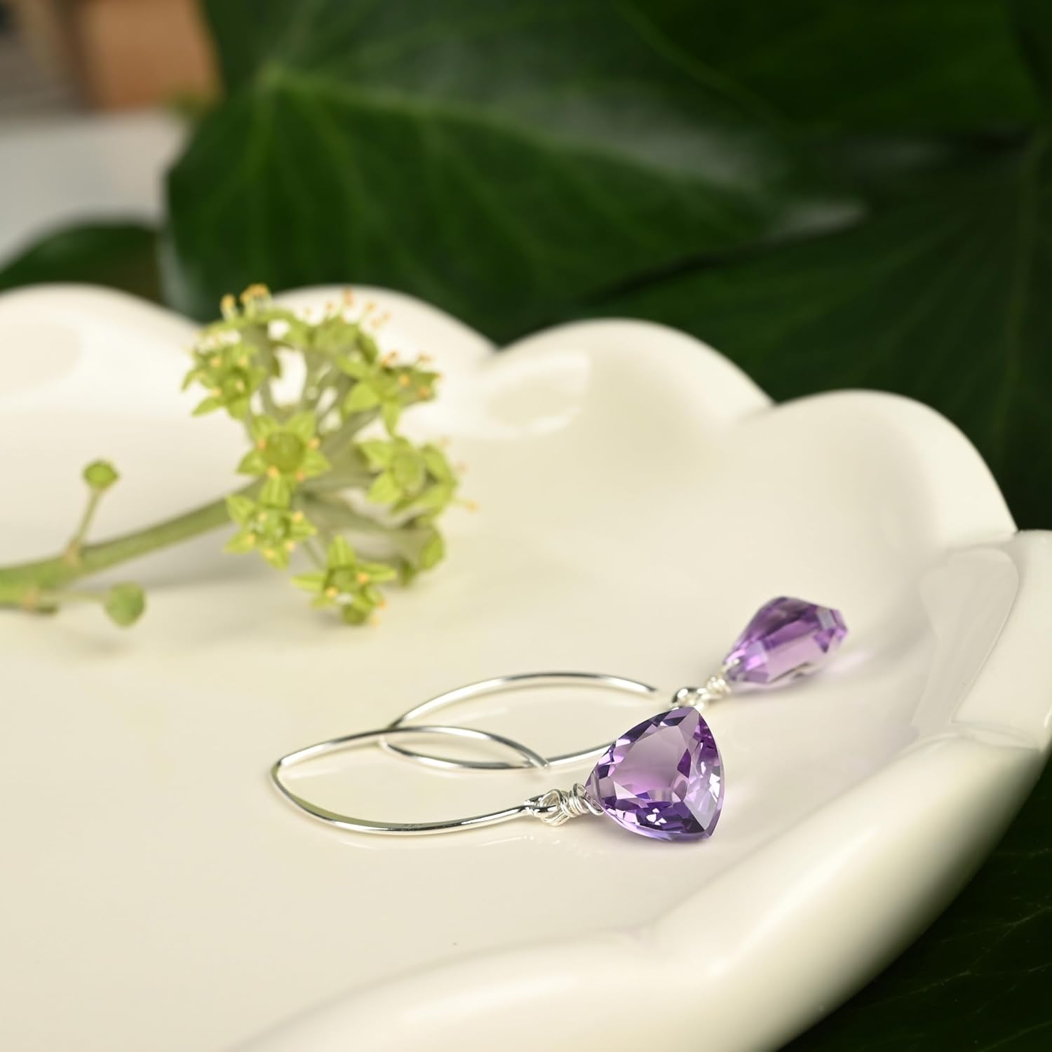 Purple Amethyst Trillion Quartz Sterling Earrings - Image 6