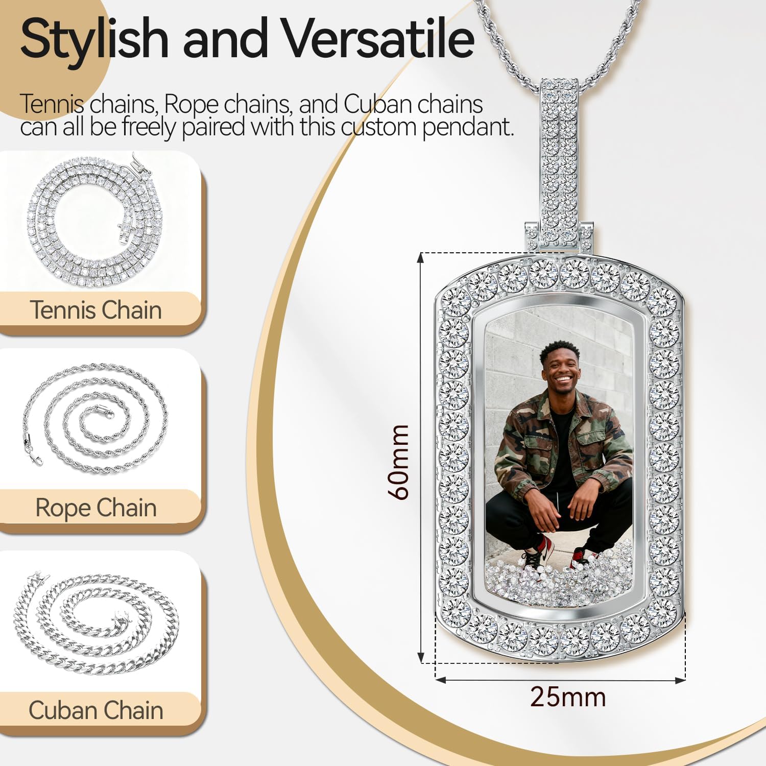 HELLOICE Custom Photo Pendant Iced Out Picture Necklace for Women Men Personalized 5A+ CZ Hip Hop Jewelry Pendant Christmas Valentines Day Graduation Memorial Gift