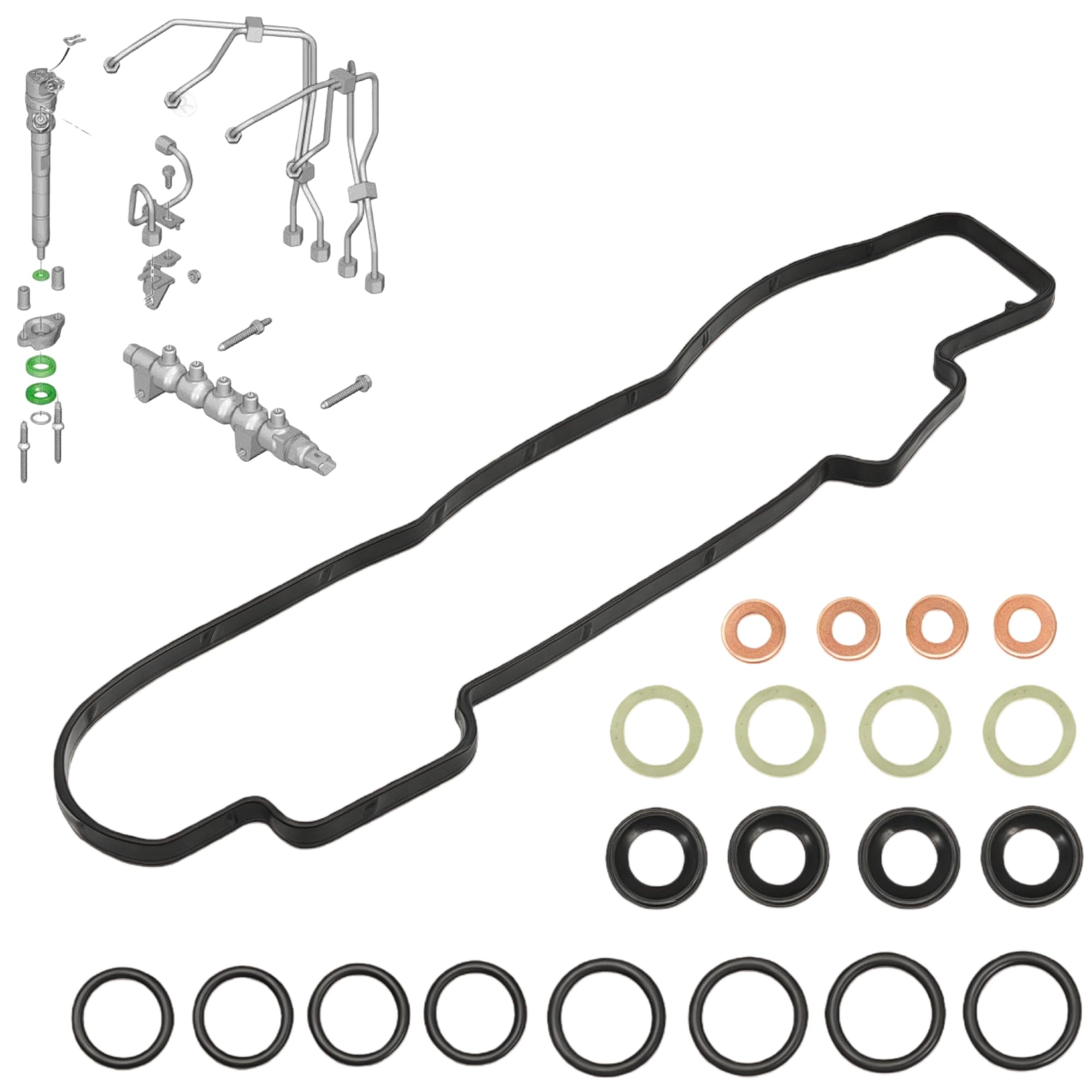 Kit de 20 Pièces Joints d'Injecteurs Carburant Admission Cache Culbuteur Compatible avec Moteurs 1.6 HDi/TDCi - Pour PEUGEOT 206 207 307 308 CITROËN C2 C3 C4 C5 - Remplace 1609848080, 1610564580