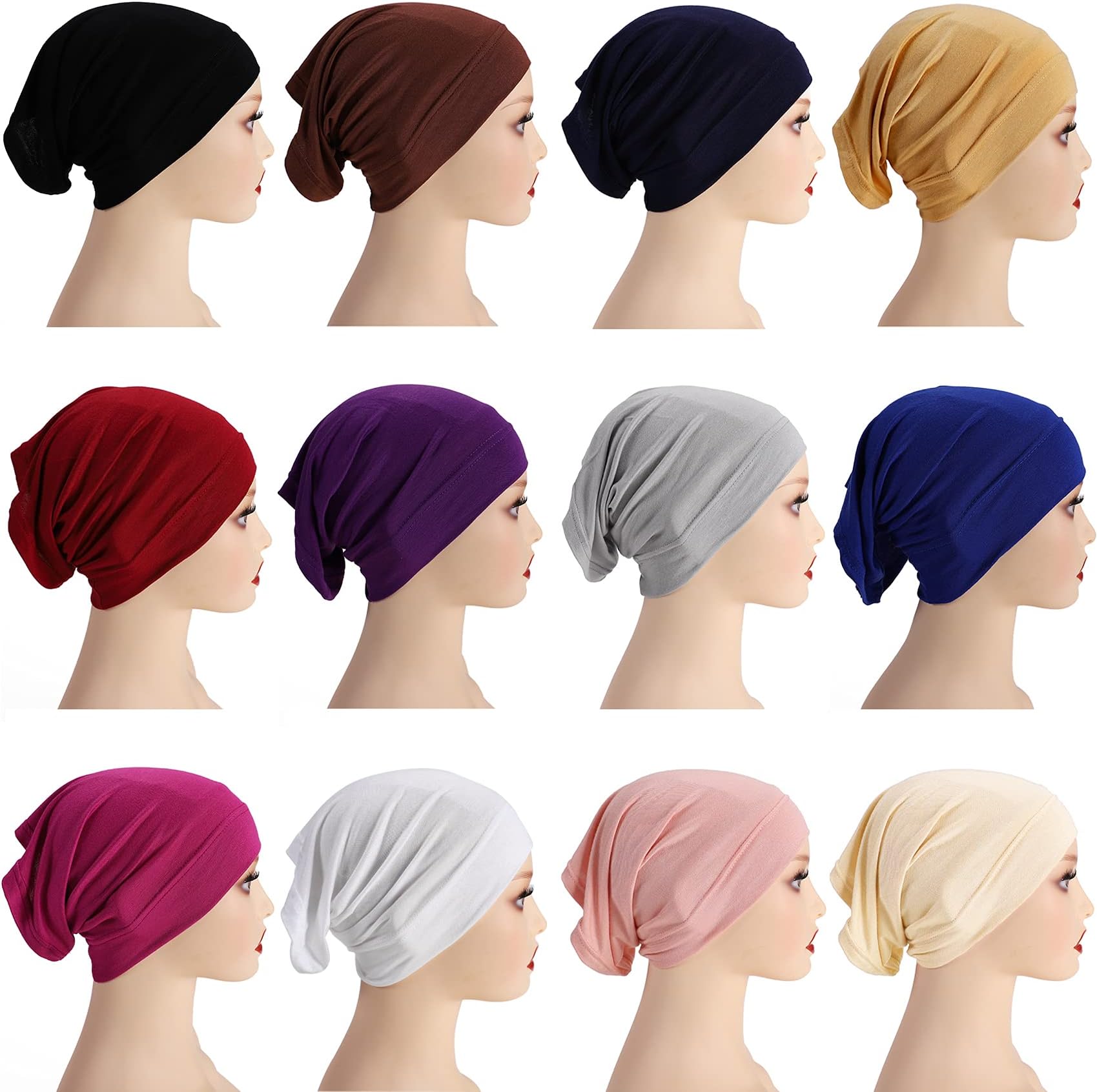 12 Pieces Under Scarf Hijab Cap for Turban Head Wraps Scarf Solid Color Hijab Tube Unisex Stretch Dreadlocks Tube