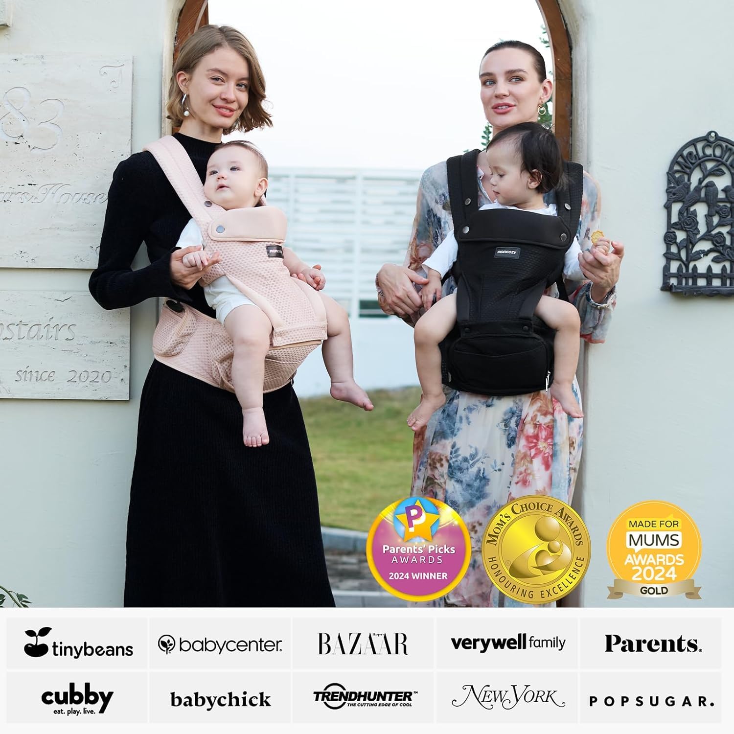 Momcozy Nosidełko dziecięce z poduszką na biodra, 2 w 1, regulowane i zdejmowane, do 20 kg, różowe