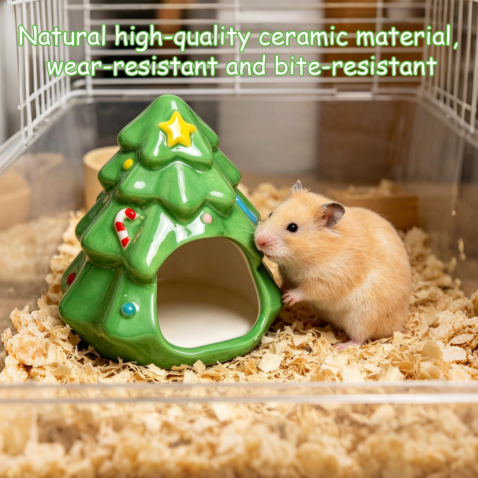 Céramique Maison Cochon d'Inde Vert Maison Hamster en Forme d'arbre Cachettes Convient Aux Hamsters Nains Cochons d'Inde Gerbilles Souris et Autres Petits Animaux de Compagnie
