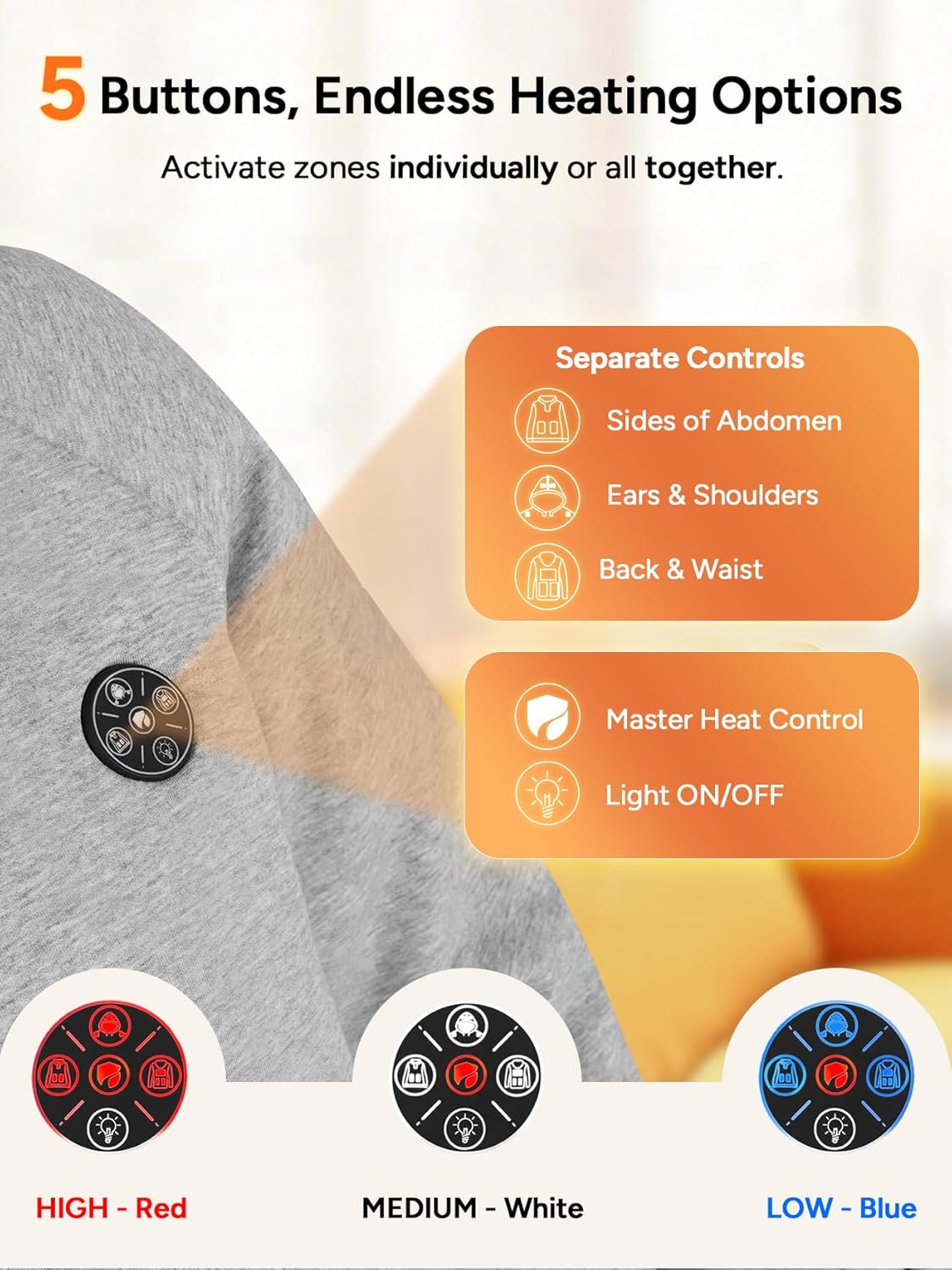 DR.PREPARE Heated Hoodie Unisex with 16000mAh Power Bank, 9 Heat Zones, Max 8H Heating Clothing, Ultra-Thick Plush Hoodie - Image 4