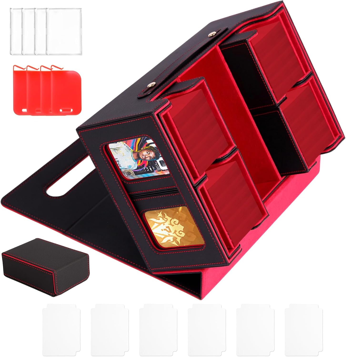 Trading Card Storage Box with Commander Display - 6 IN 1 Card Storage Deck Case, Commander Trading Card Cases with Portable Handle & Viewing Windows for MTG TCG Baskball Game Sports Cards