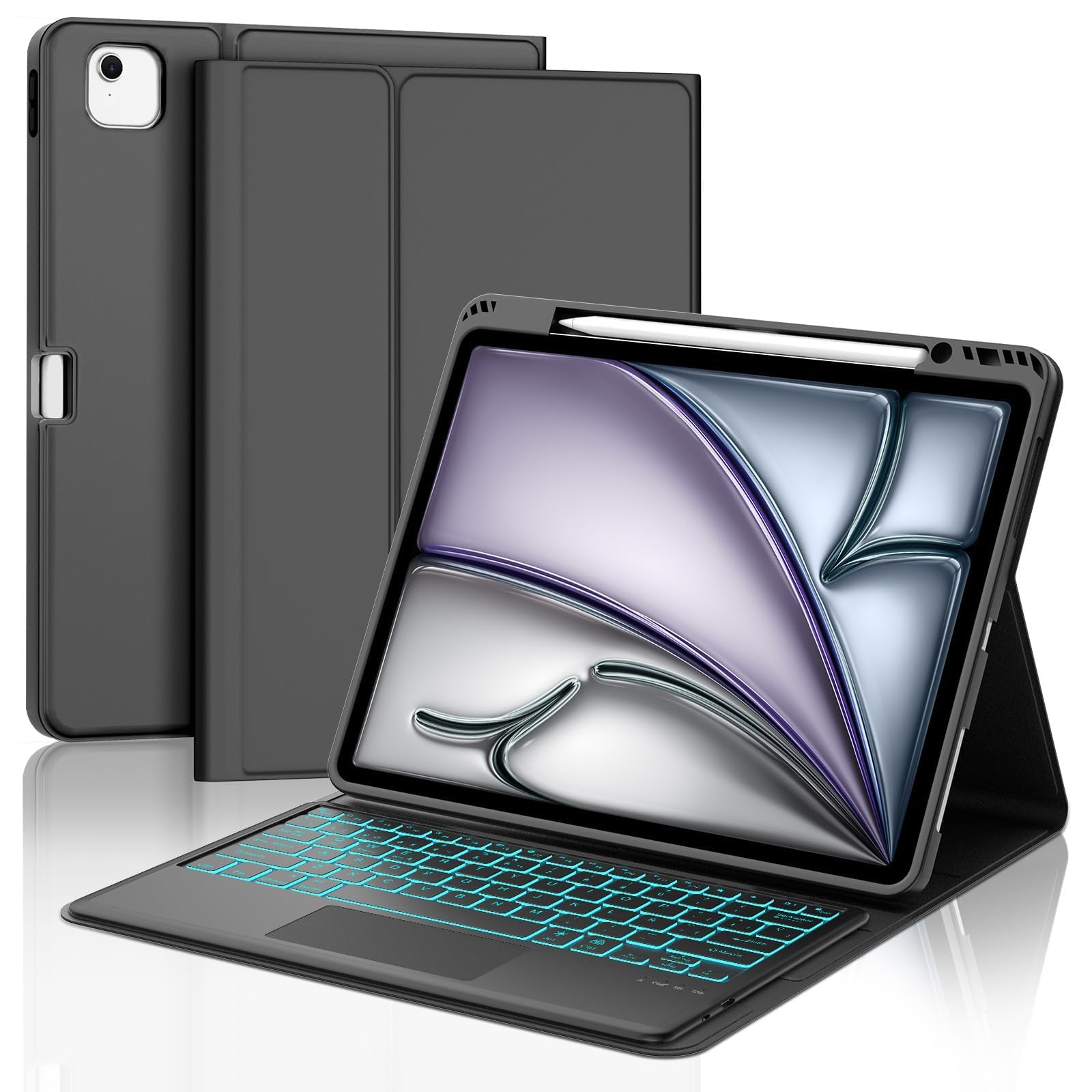 IVEOPPE Teclado para iPad Air 13 Pulgadas M4 2026/M3 2025/M2 2024 con Touchpad, Funda Cover Teclado Trackpad Español Ñ Retroiluminados Bluetooth Desmontable para iPad Pro 12.9 3-6 Gen, Negro