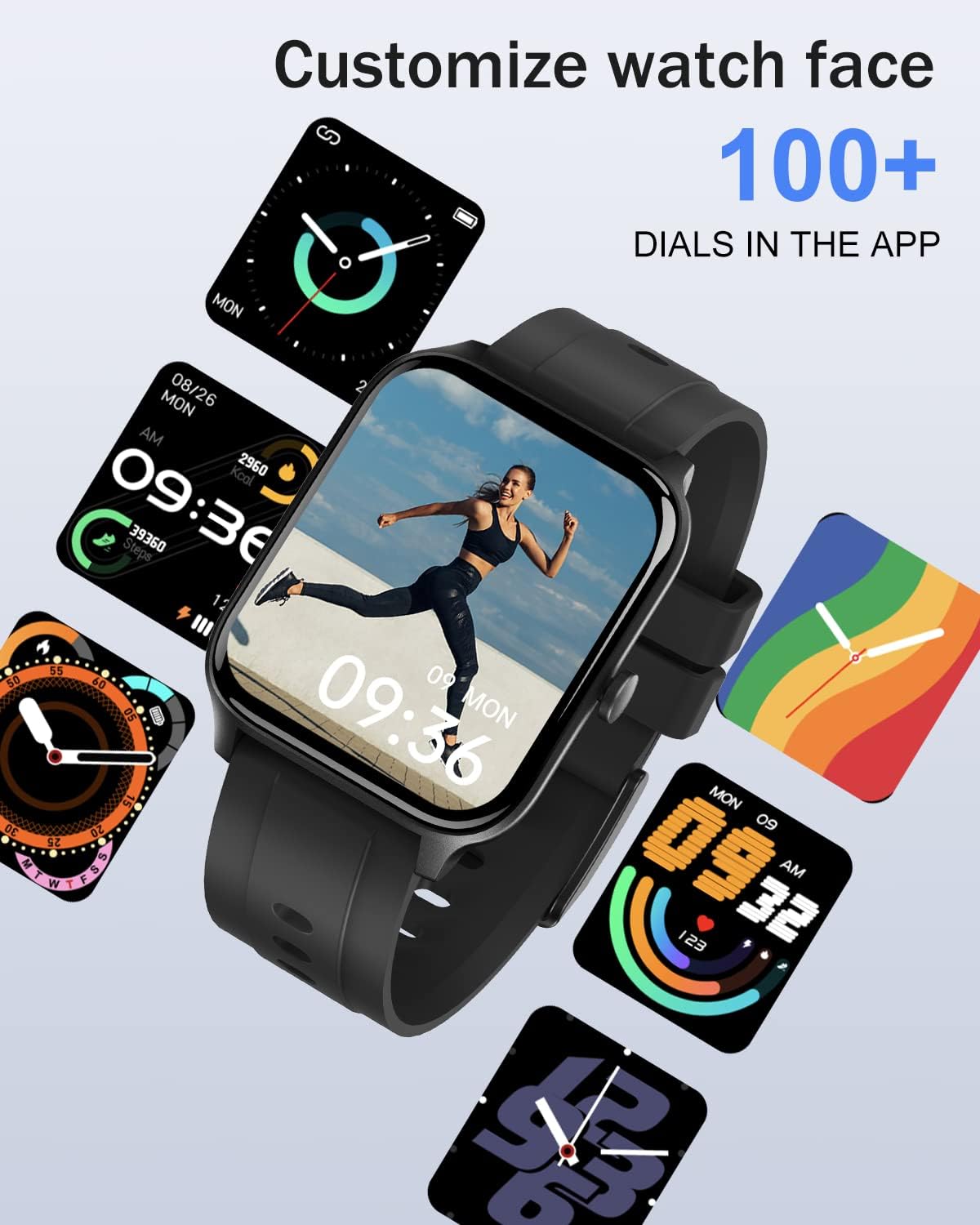 Smart Watch Compatible with iPhone Android Phones 2022, 1.7 inch Watches for Men Women IP68 Waterproof Fitness Tracker with Blood Oxygen/Heart Rate Monitor Sleep Steps Tracker DIY Watch Faces Black